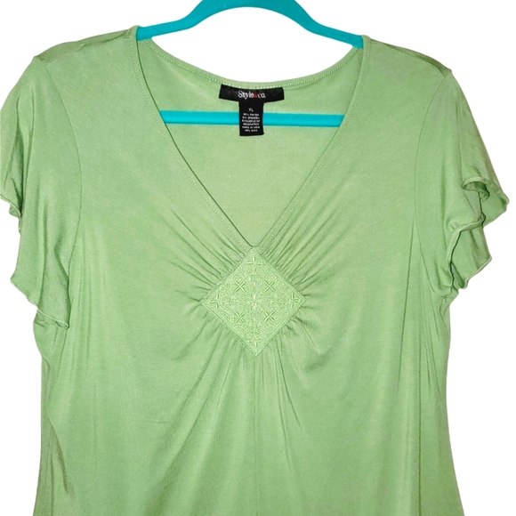 Style & Co. Crop Sleeve V-Neck Flowy Dress Top Green 556 - Picture 2 of 6